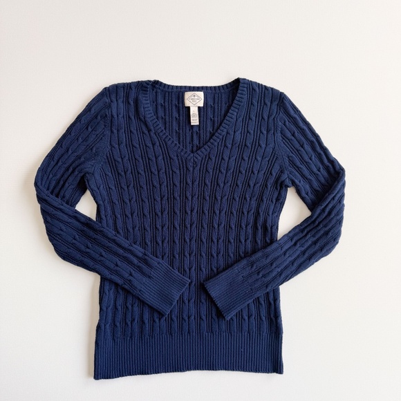 St. Johns Bay Cable Knit Sweater Large Navy Tennis Prep Old Money Academia - Picture 7 of 12